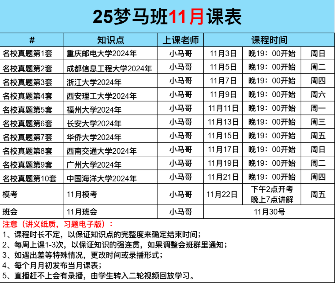 梦马班封班！附11月课表！-梦马考研